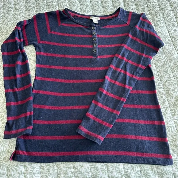 Forever 21 Navy and Red Button-Up striped Top - Picture 2 of 5